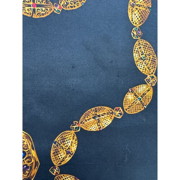 Vintage Echo Square Scarf Jewel Chain Print Blue & Gold Design 34.5"x34.5" Silk - Picture 5 of 5